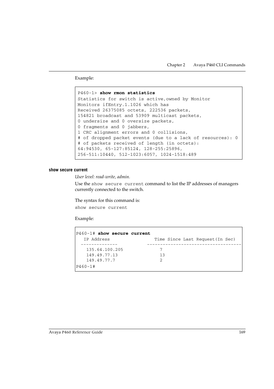 Show secure current | Avaya P460 User Manual | Page 179 / 224