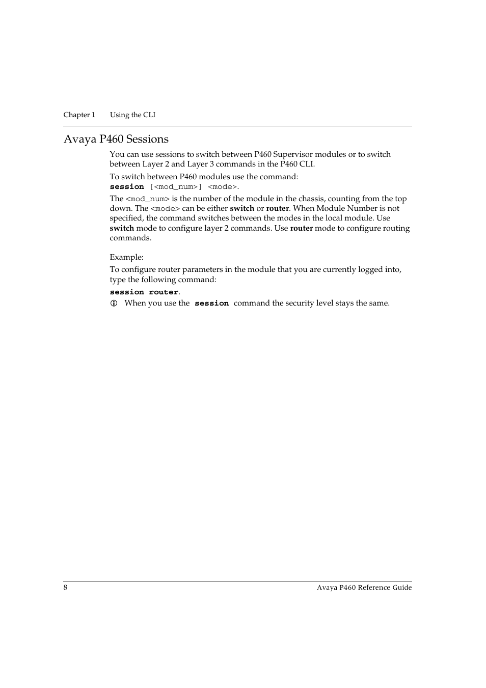 Avaya p460 sessions | Avaya P460 User Manual | Page 18 / 224