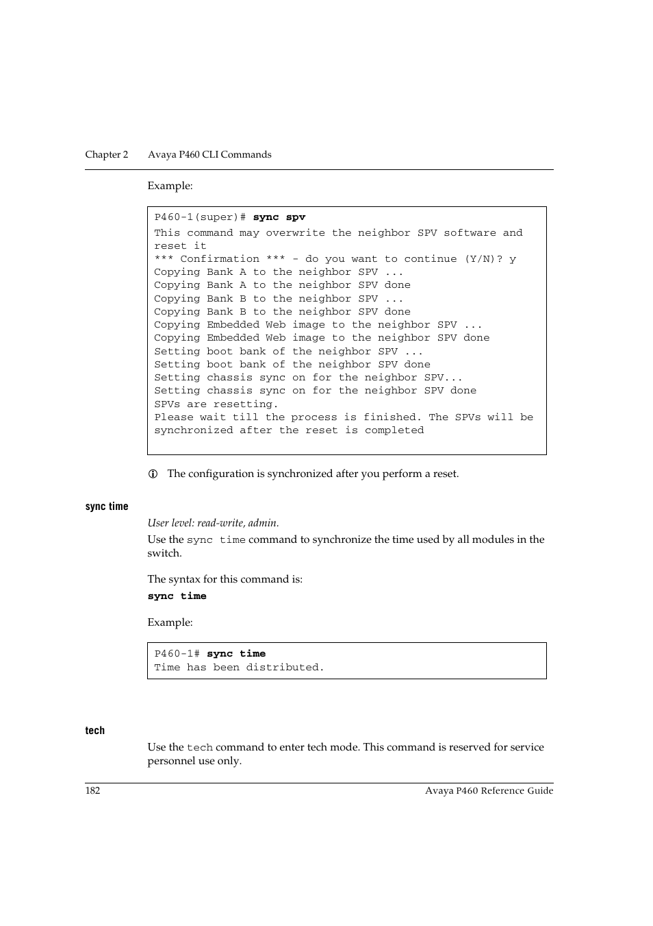 Sync time, Tech, Sync time tech | Avaya P460 User Manual | Page 192 / 224