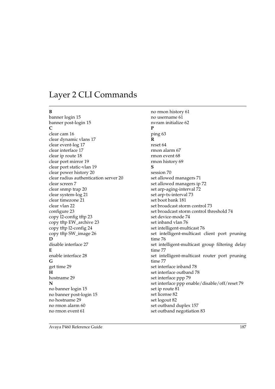 Layer 2 cli commands | Avaya P460 User Manual | Page 197 / 224