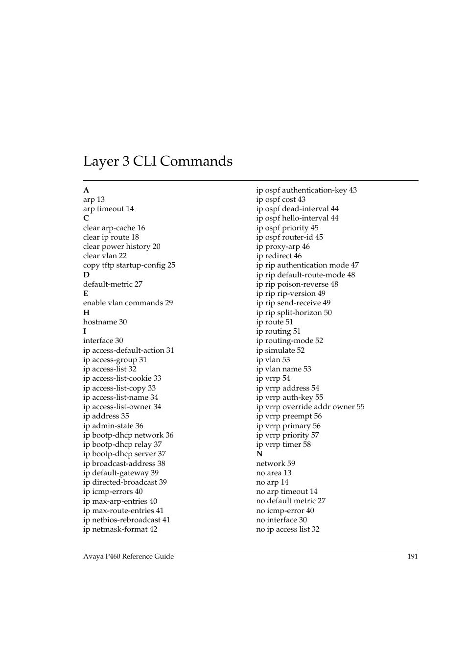 Layer 3 cli commands | Avaya P460 User Manual | Page 201 / 224