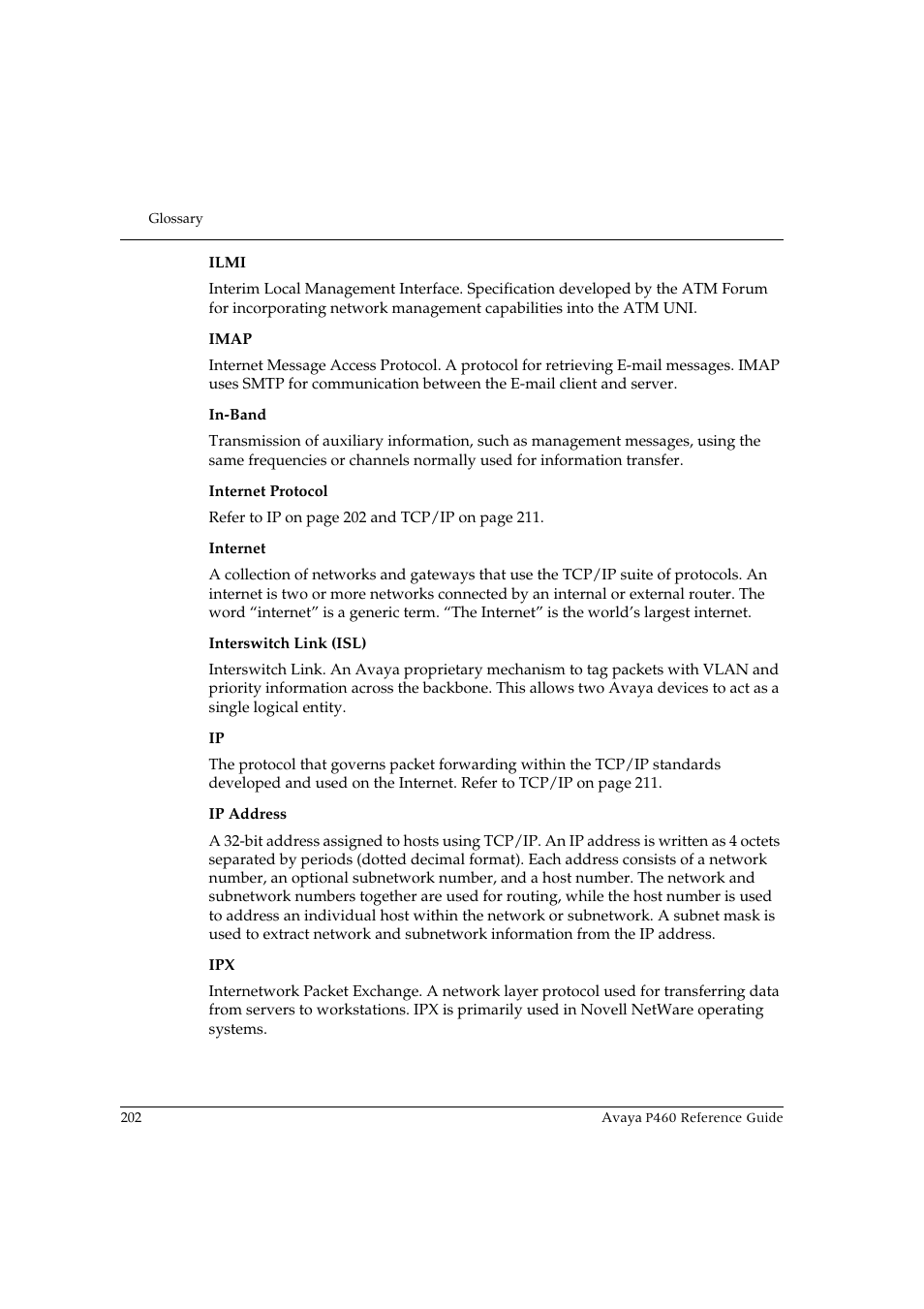 Avaya P460 User Manual | Page 212 / 224