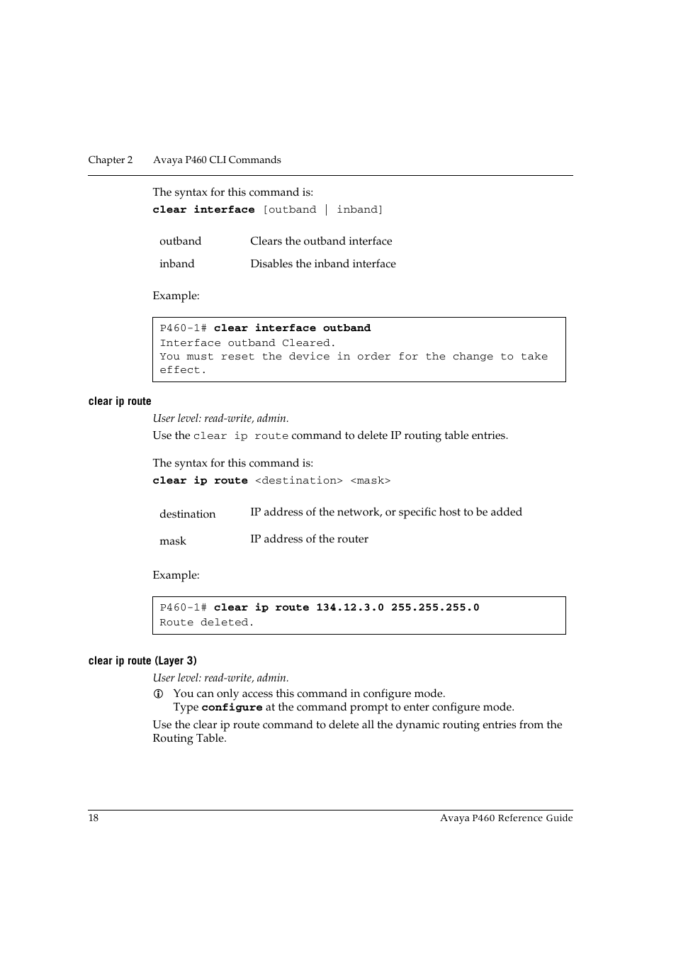 Clear ip route, Clear ip route (layer 3), Clear ip route clear ip route (layer 3) | Avaya P460 User Manual | Page 28 / 224