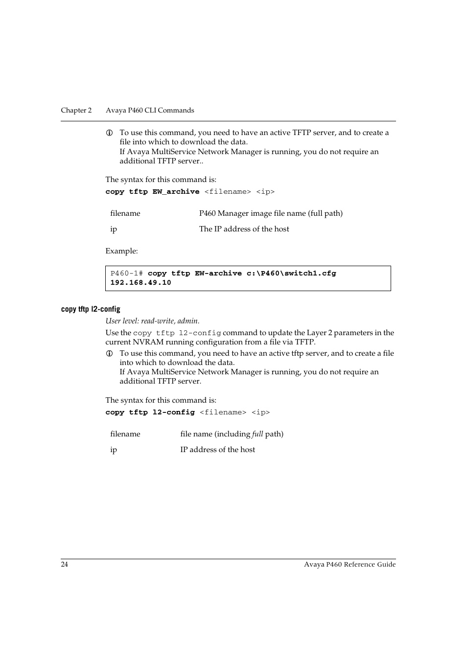 Copy tftp l2-config | Avaya P460 User Manual | Page 34 / 224