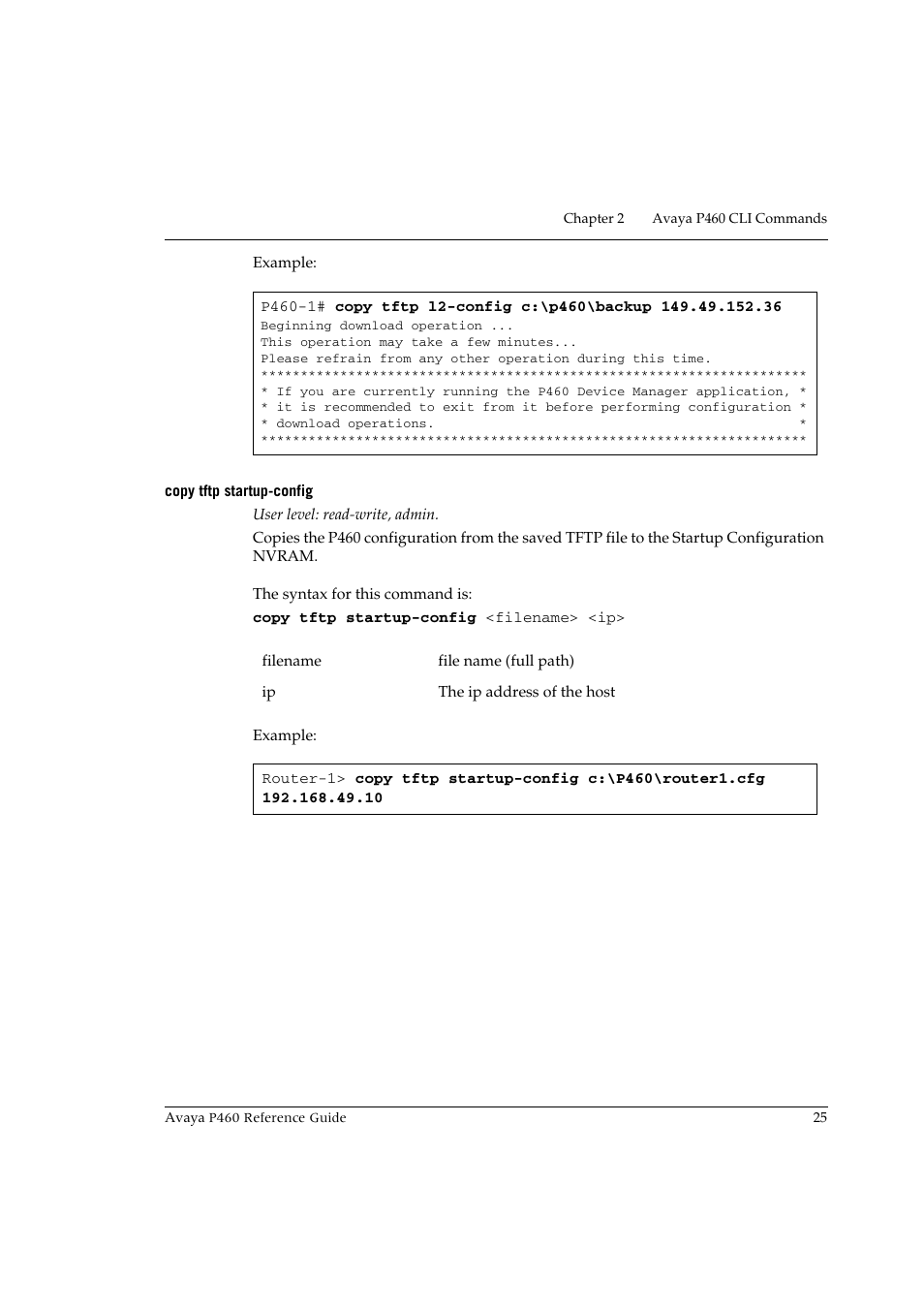 Copy tftp startup-config | Avaya P460 User Manual | Page 35 / 224