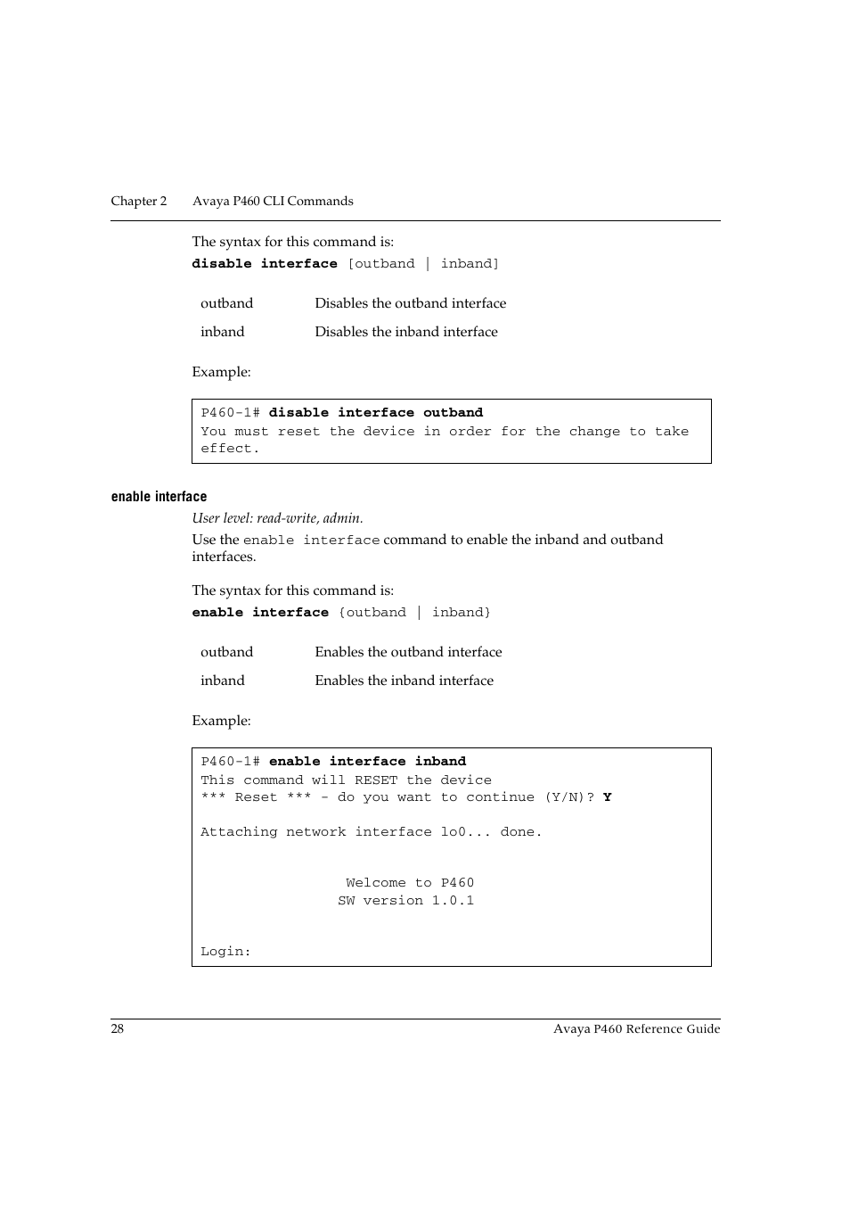 Enable interface | Avaya P460 User Manual | Page 38 / 224