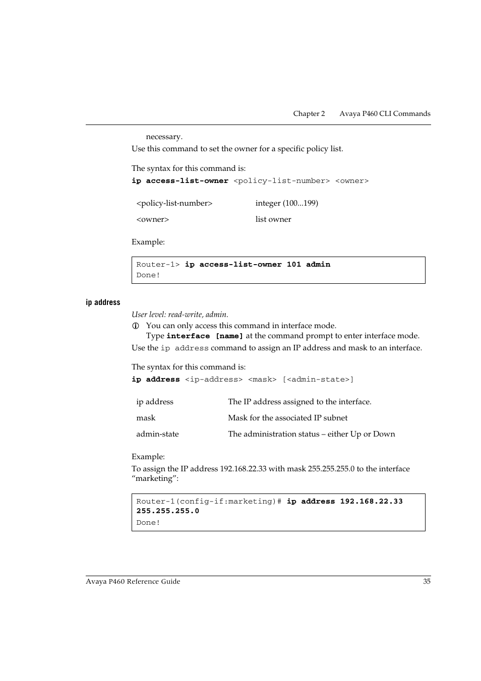 Ip address | Avaya P460 User Manual | Page 45 / 224