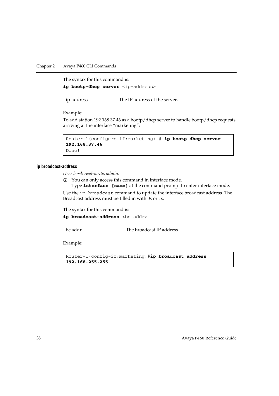 Ip broadcast-address | Avaya P460 User Manual | Page 48 / 224