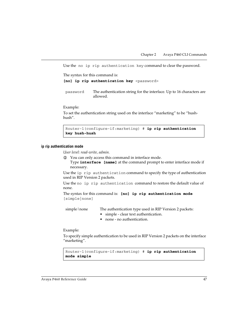 Ip rip authentication mode | Avaya P460 User Manual | Page 57 / 224