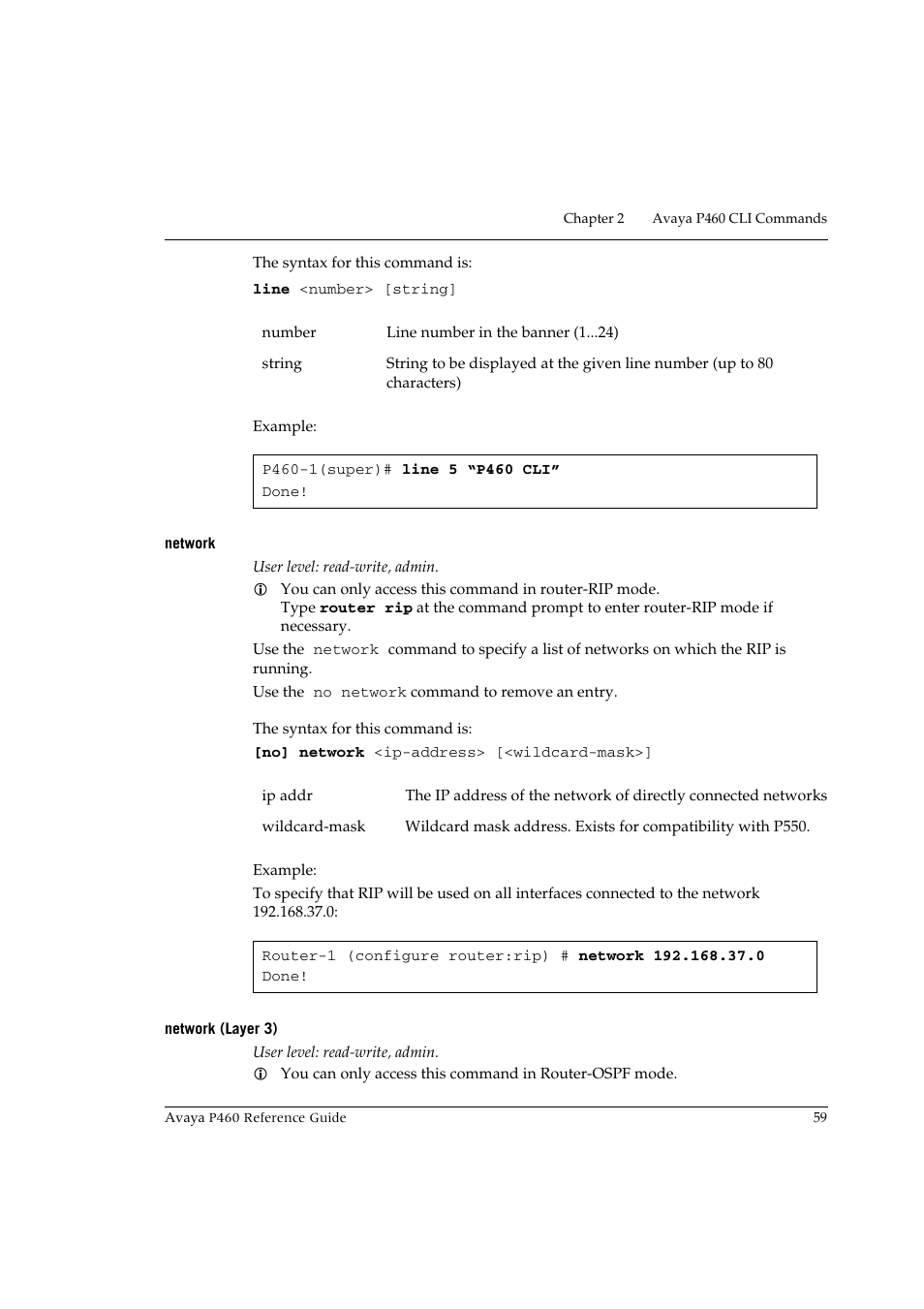 Network, Network (layer 3), Network network (layer 3) | Avaya P460 User Manual | Page 69 / 224