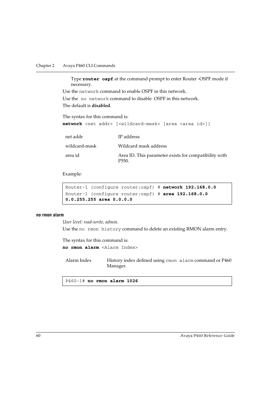 No rmon alarm | Avaya P460 User Manual | Page 70 / 224