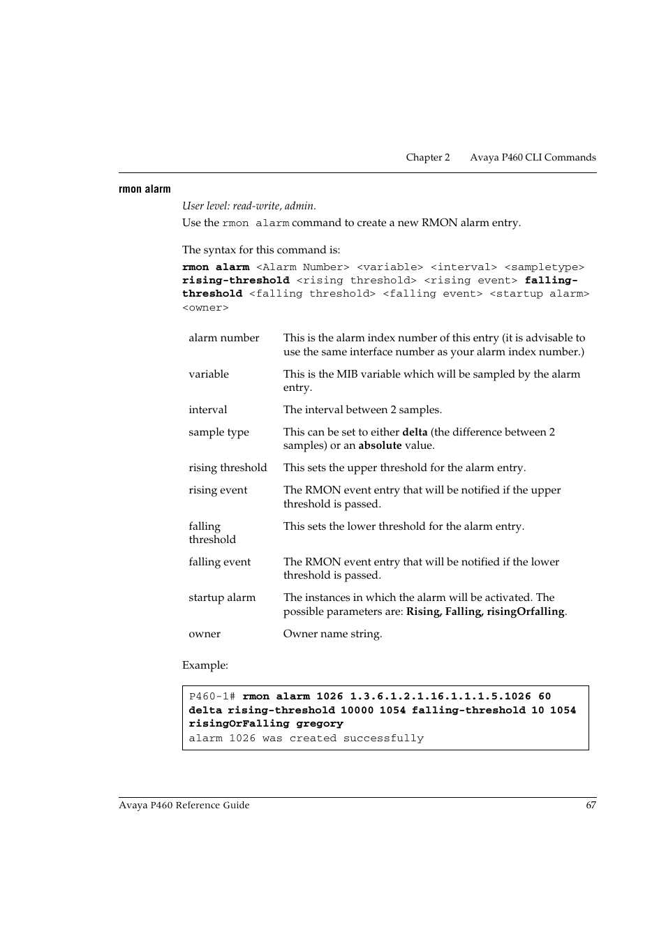 Rmon alarm | Avaya P460 User Manual | Page 77 / 224