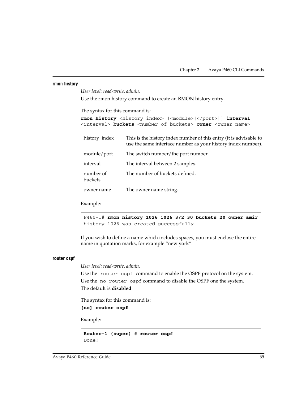 Rmon history, Router ospf, Rmon history router ospf | Avaya P460 User Manual | Page 79 / 224