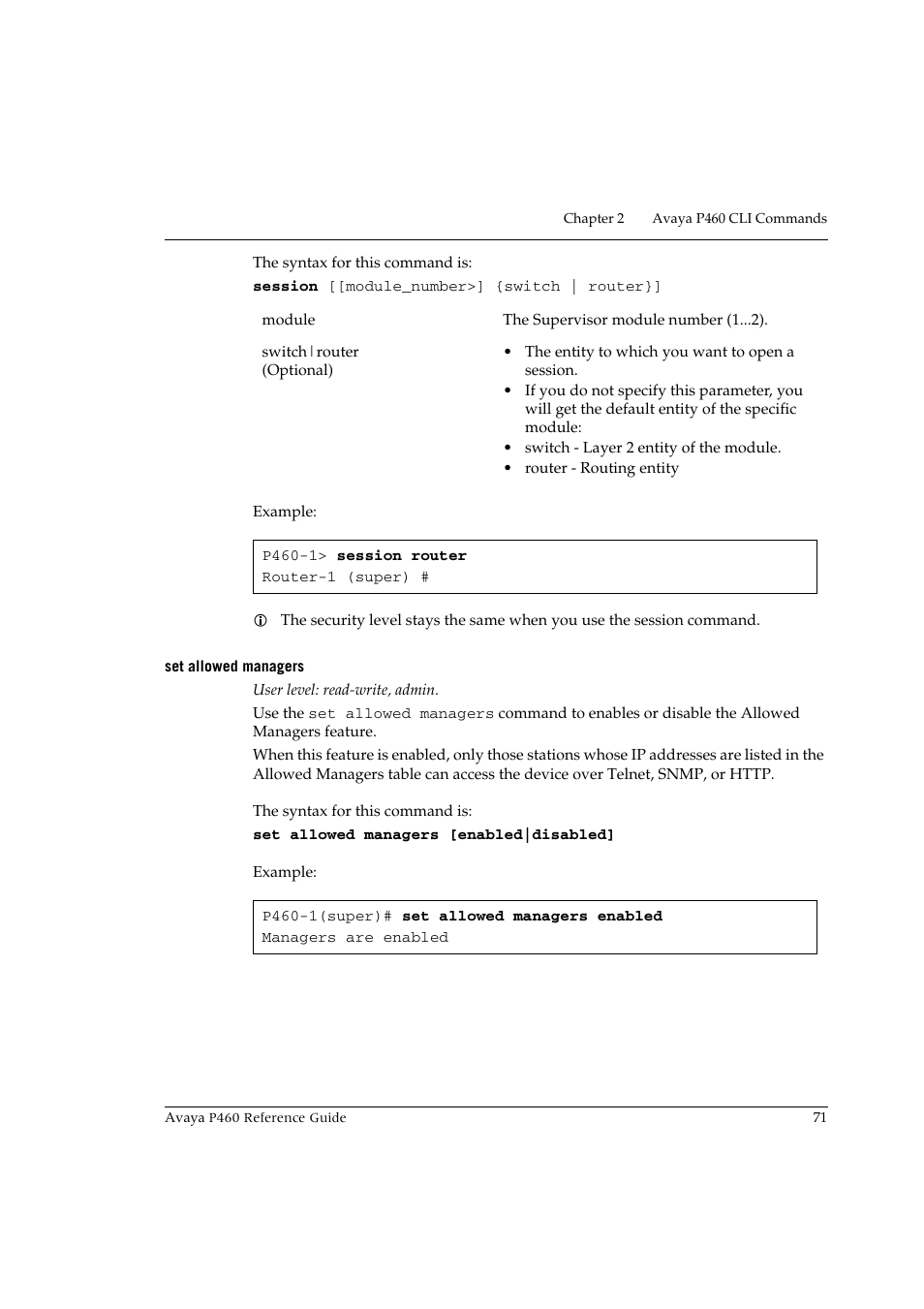 Set allowed managers | Avaya P460 User Manual | Page 81 / 224