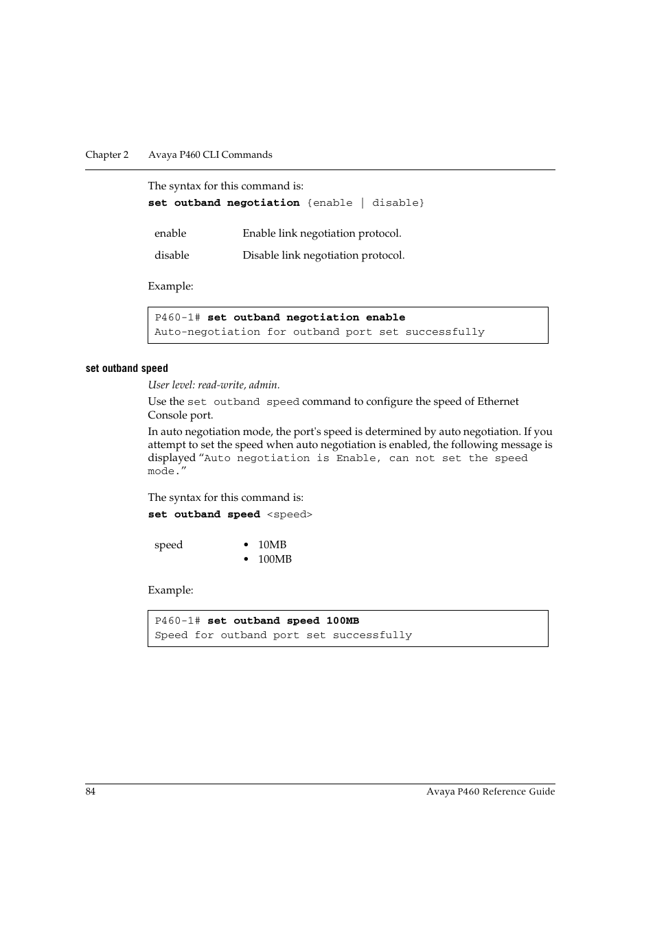 Set outband speed | Avaya P460 User Manual | Page 94 / 224