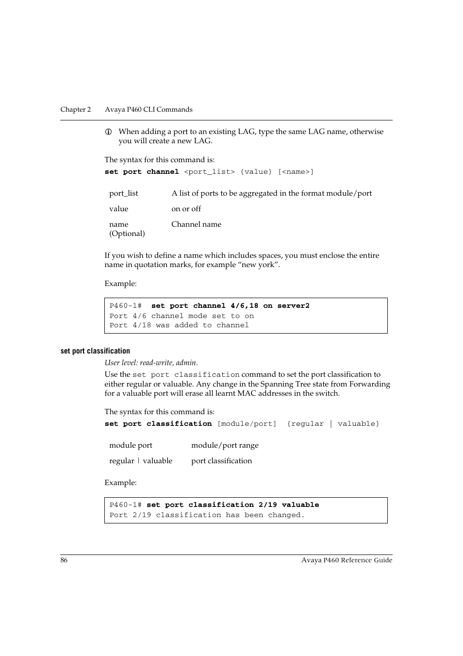 Set port classification | Avaya P460 User Manual | Page 96 / 224