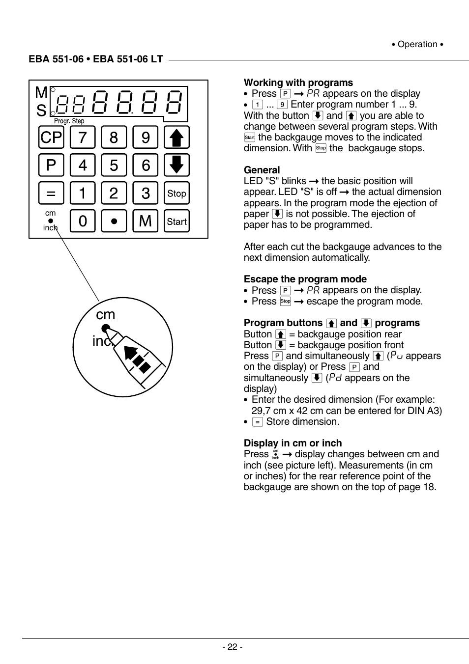 Cm inch | MBM Corporation TRIUMPH 5551-06 EP (9 STEP MODULE) User Manual | Page 22 / 44