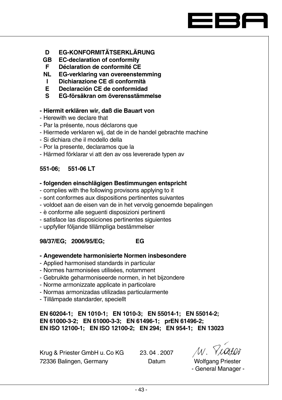 MBM Corporation TRIUMPH 5551-06 EP (9 STEP MODULE) User Manual | Page 43 / 44
