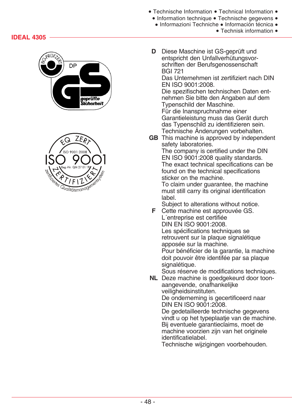 MBM Corporation TRIUMPH 4305 User Manual | Page 48 / 52