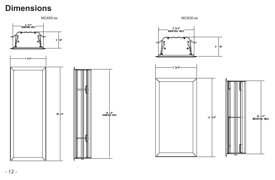 Dimensions | Cambridge SoundWorks MC650-IW User Manual | Page 12 / 14