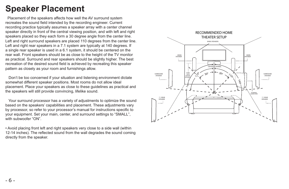 Speaker placement | Cambridge SoundWorks MC650-IW User Manual | Page 6 / 14