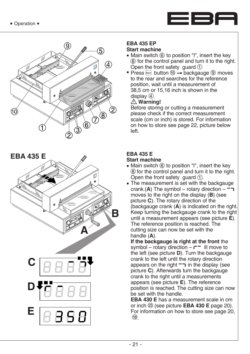 Ab c d e | MBM Corporation EBA 435 E User Manual | Page 21 / 48