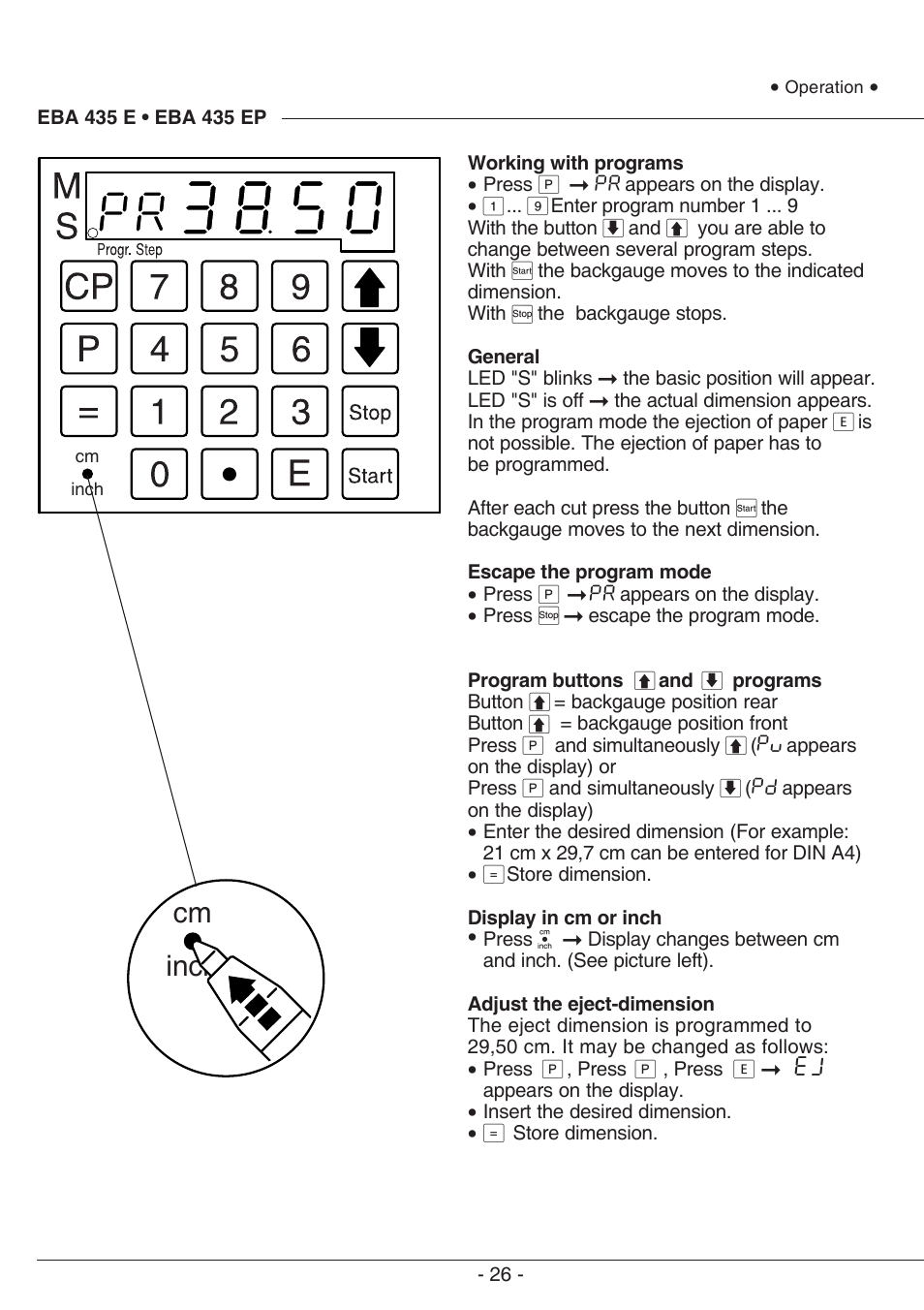 Cm inch | MBM Corporation EBA 435 E User Manual | Page 26 / 48