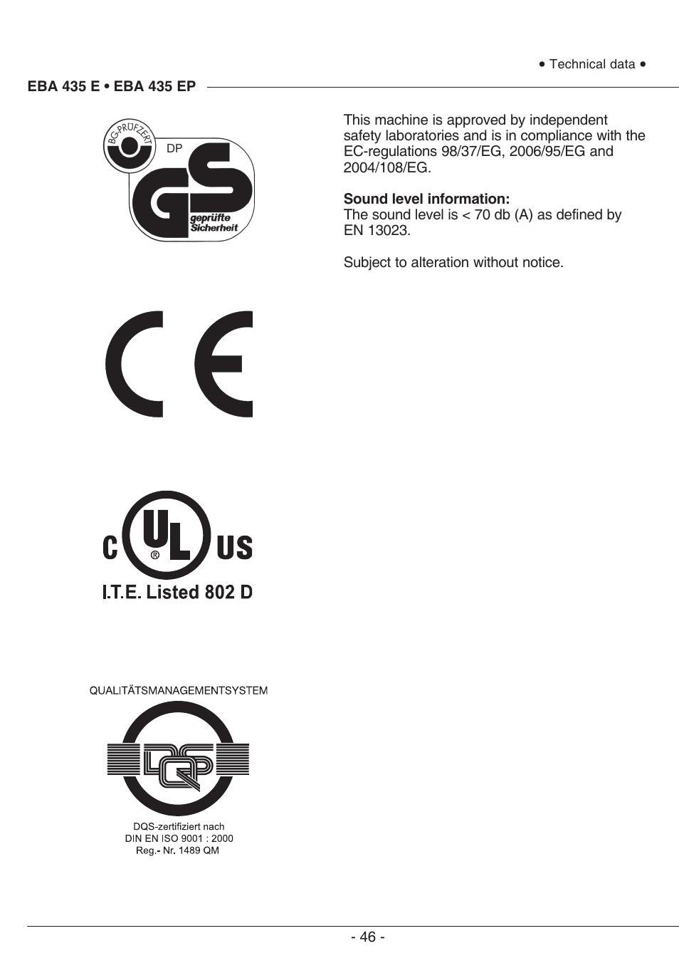 MBM Corporation EBA 435 E User Manual | Page 46 / 48