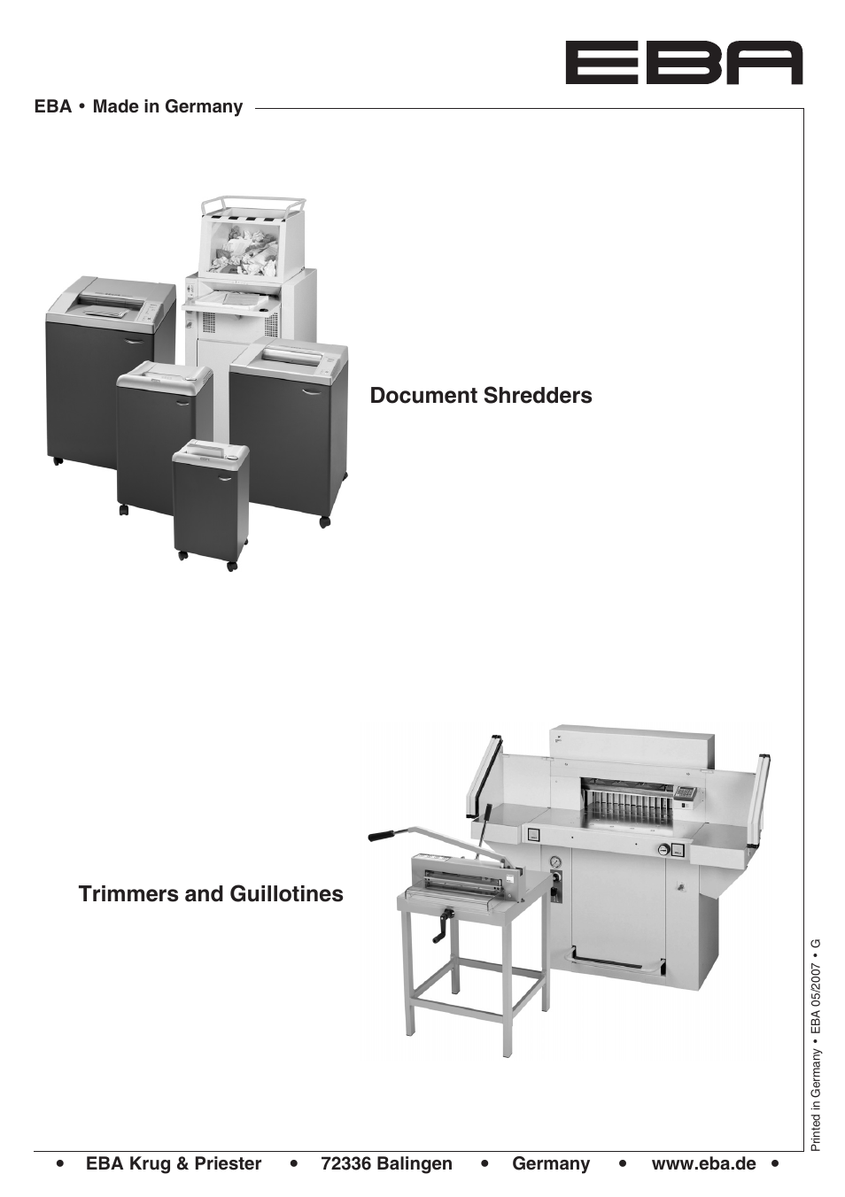 Document shredders trimmers and guillotines | MBM Corporation EBA 435 E User Manual | Page 48 / 48