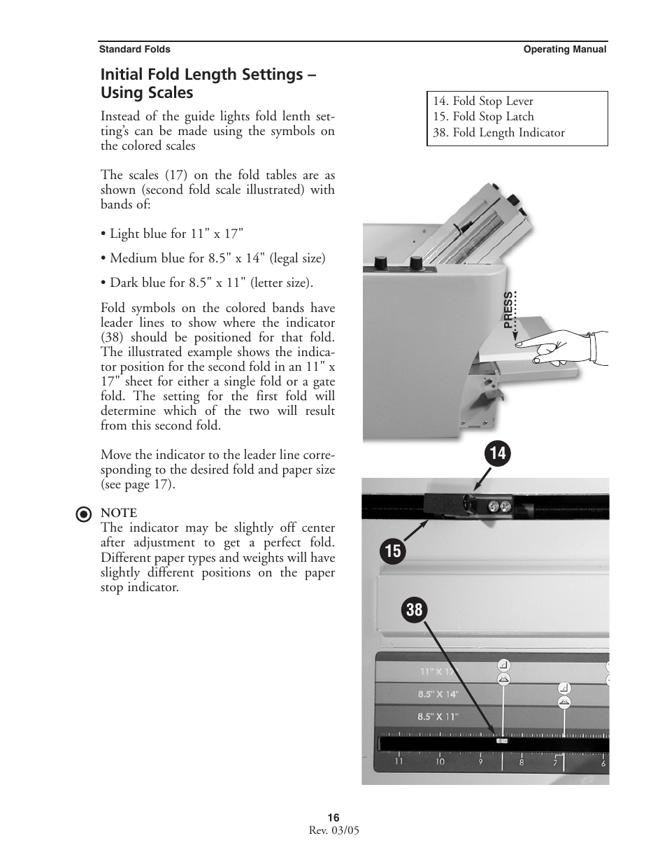 Initial fold length settings – using scales | MBM Corporation MBM 256 LS Folder User Manual | Page 18 / 32