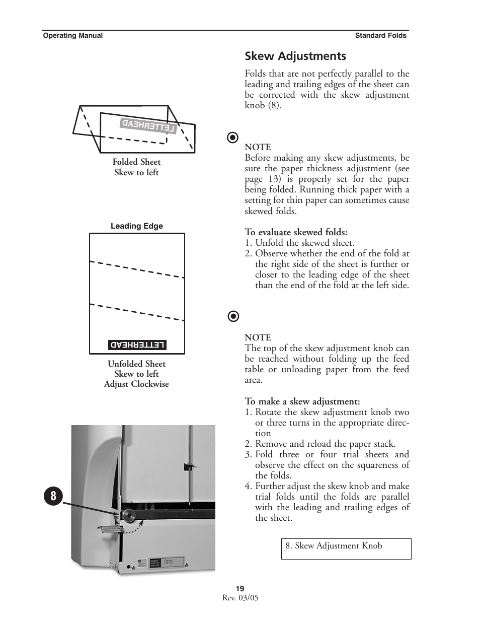 Skew adjustments | MBM Corporation MBM 256 LS Folder User Manual | Page 21 / 32