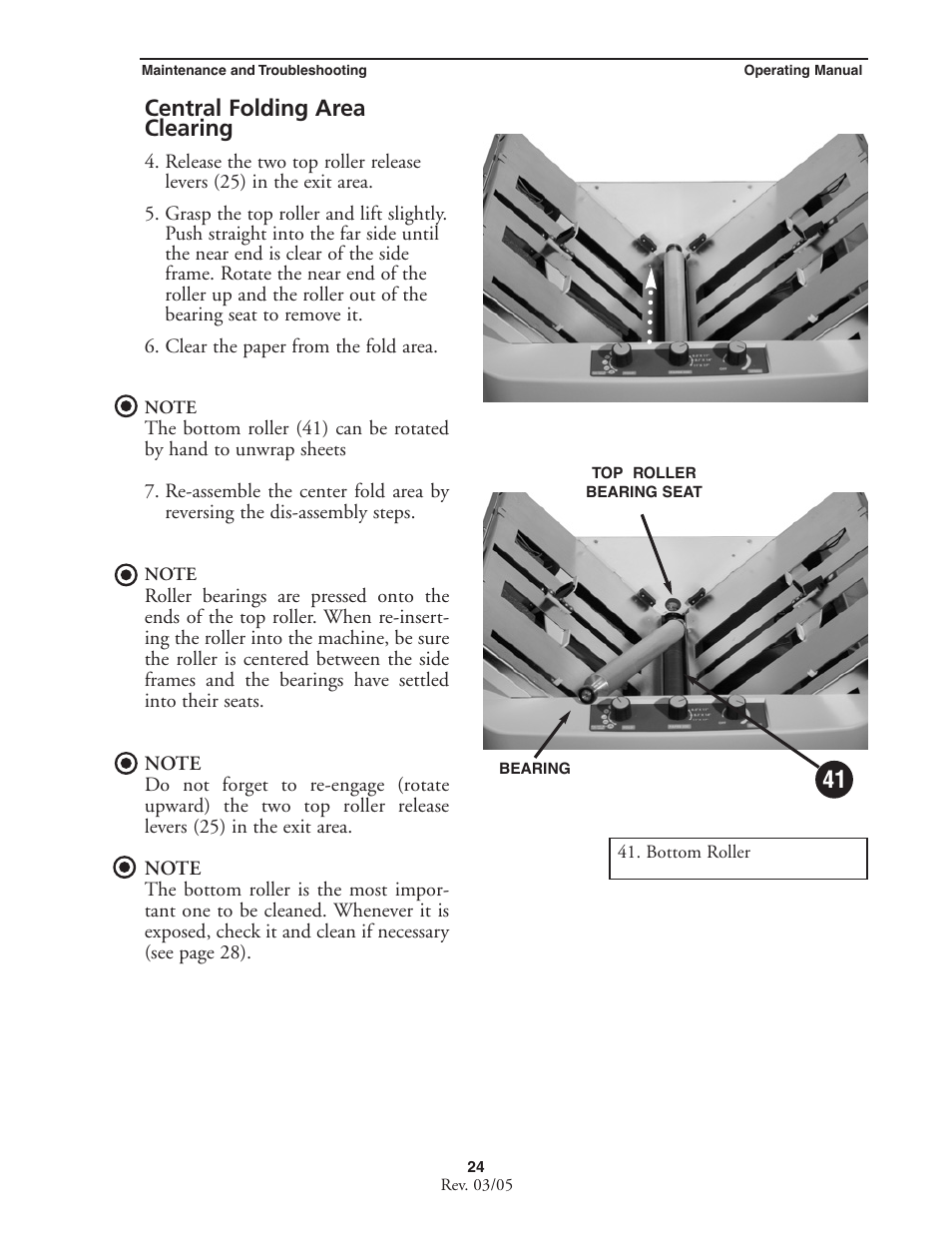 Central folding area clearing | MBM Corporation MBM 256 LS Folder User Manual | Page 26 / 32