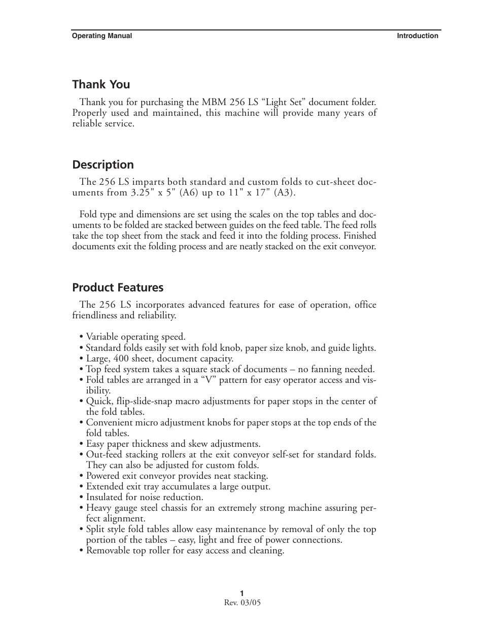 MBM Corporation MBM 256 LS Folder User Manual | Page 3 / 32