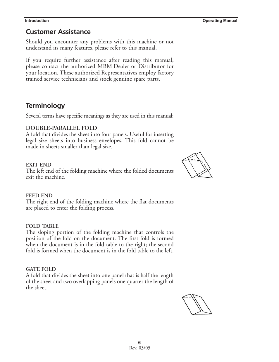 Customer assistance, Terminology | MBM Corporation MBM 256 LS Folder User Manual | Page 8 / 32