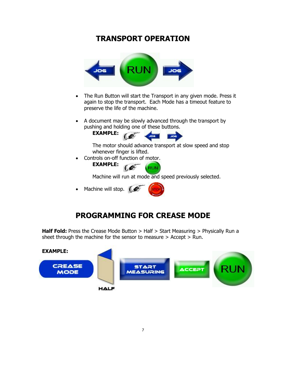 Transport operation, Programming for crease mode | MBM Corporation iCREASE EXCEL User Manual | Page 10 / 26