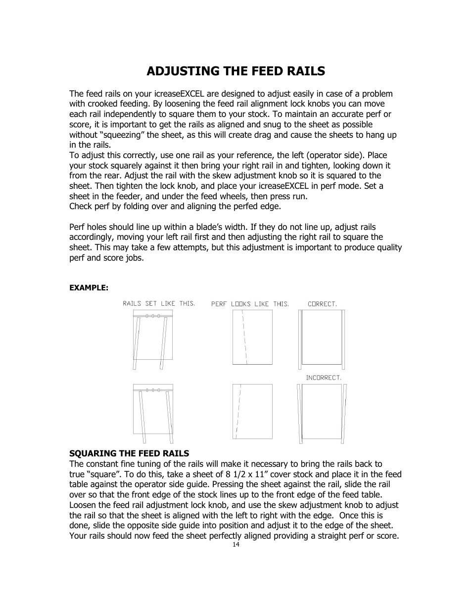 Adjusting the feed rails | MBM Corporation iCREASE EXCEL User Manual | Page 17 / 26