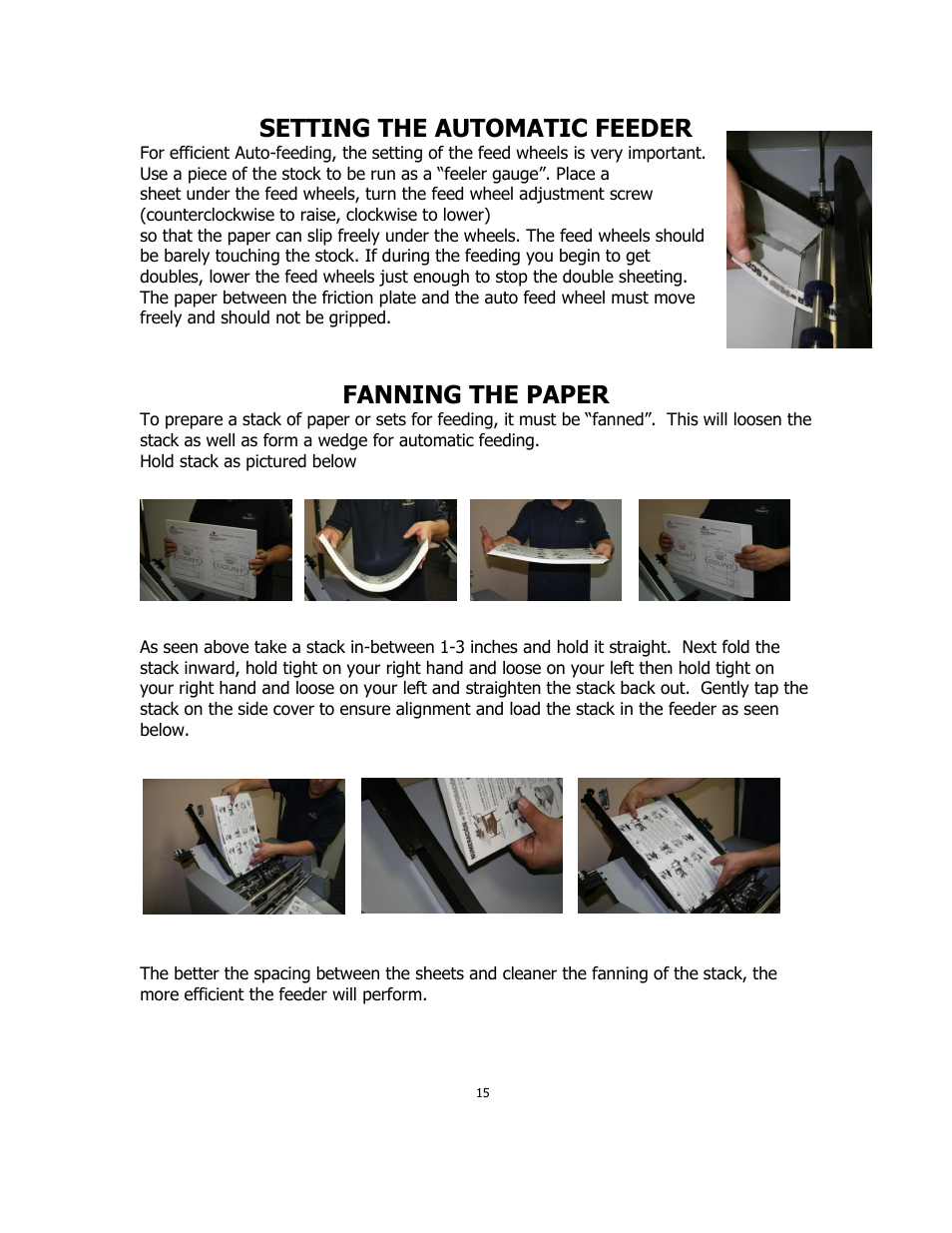 Setting the automatic feeder, Fanning the paper | MBM Corporation iCREASE EXCEL User Manual | Page 18 / 26