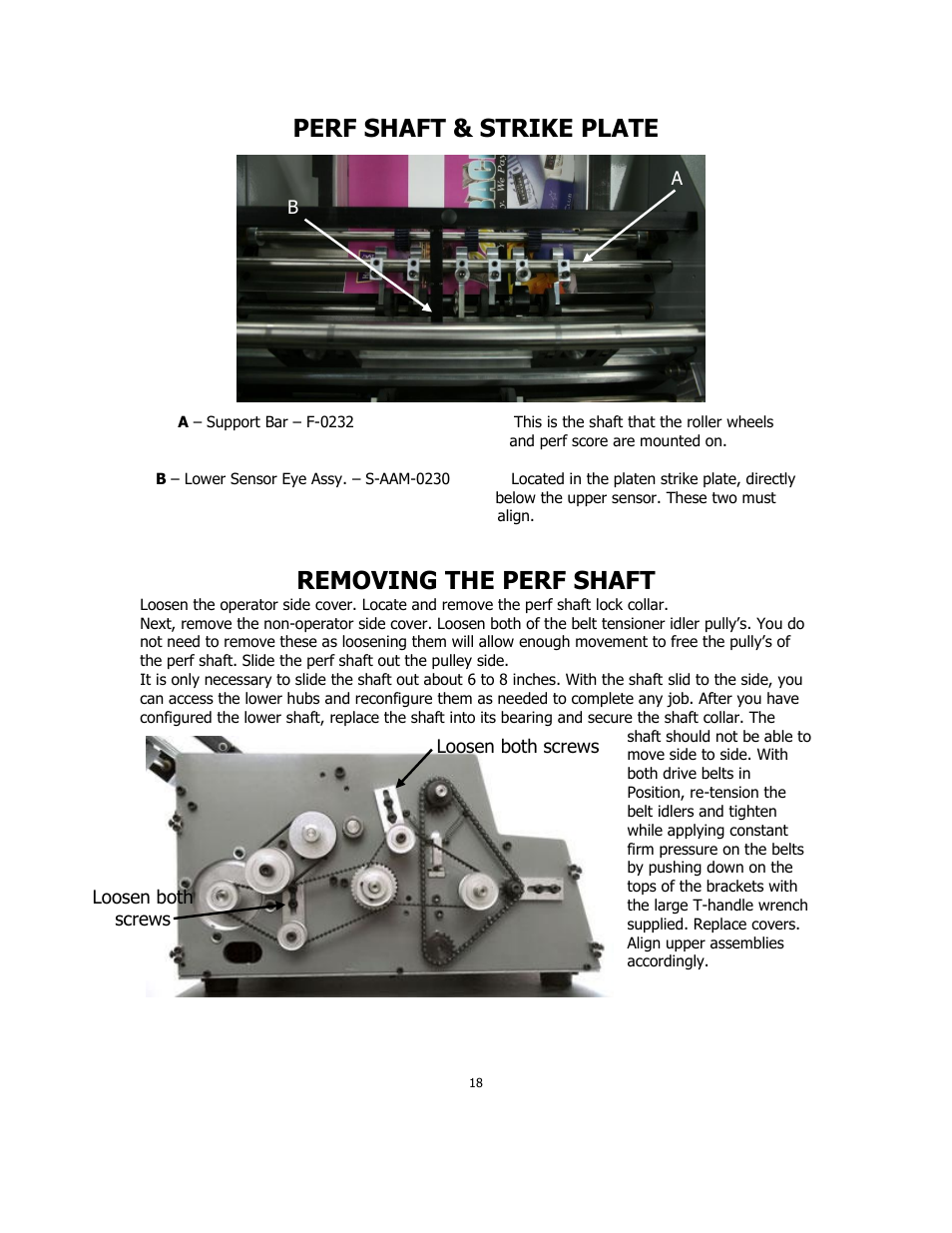 Perf shaft & strike plate, Removing the perf shaft | MBM Corporation iCREASE EXCEL User Manual | Page 21 / 26