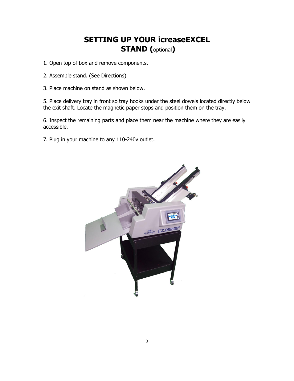 Setting up your icreaseexcel stand | MBM Corporation iCREASE EXCEL User Manual | Page 6 / 26