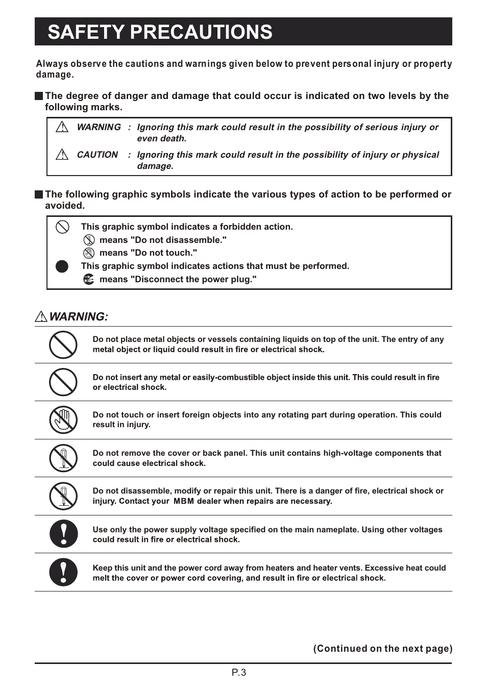 頁面 4, Safety precautions | MBM Corporation 87M User Manual | Page 4 / 20