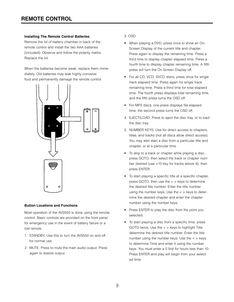 Remote control | Cambridge SoundWorks AVS550 User Manual | Page 9 / 40