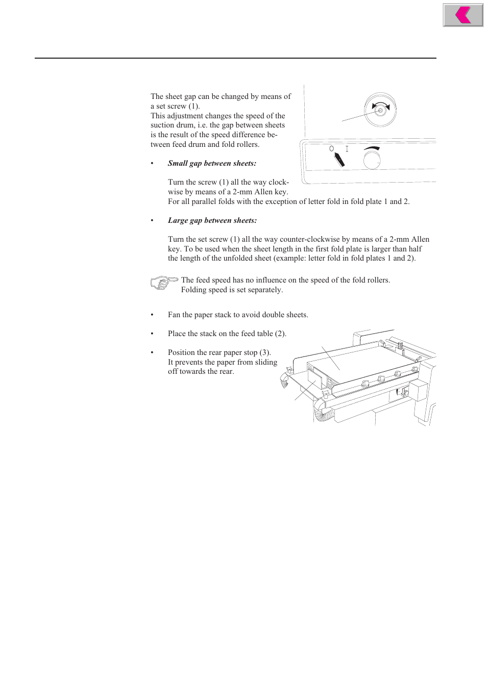 Setting the sheet gap, Positioning the paper stack | MBM Corporation 352S User Manual | Page 25 / 67