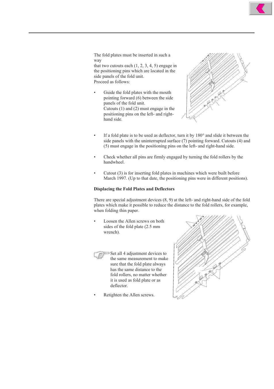 Inserting the fold plates and the deflectors | MBM Corporation 352S User Manual | Page 36 / 67