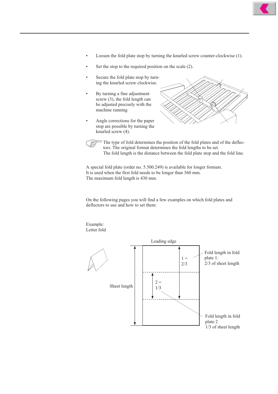 Setting the fold plate stops, Long fold plate lft 35, Setting guide for common types of fold | MBM Corporation 352S User Manual | Page 37 / 67