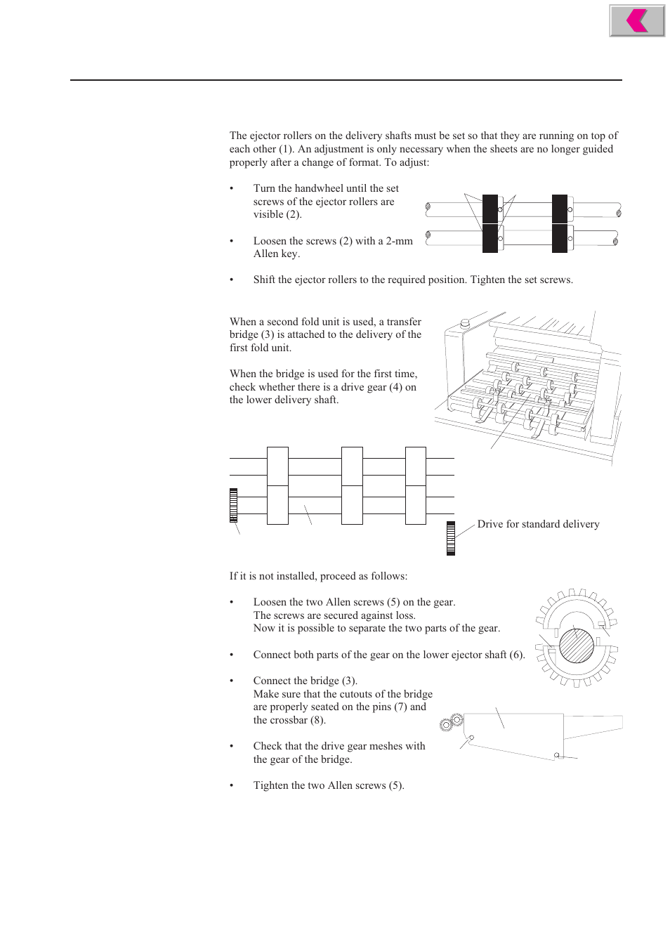 Adjusting the ejector rollers, Transfer bridge | MBM Corporation 352S User Manual | Page 40 / 67
