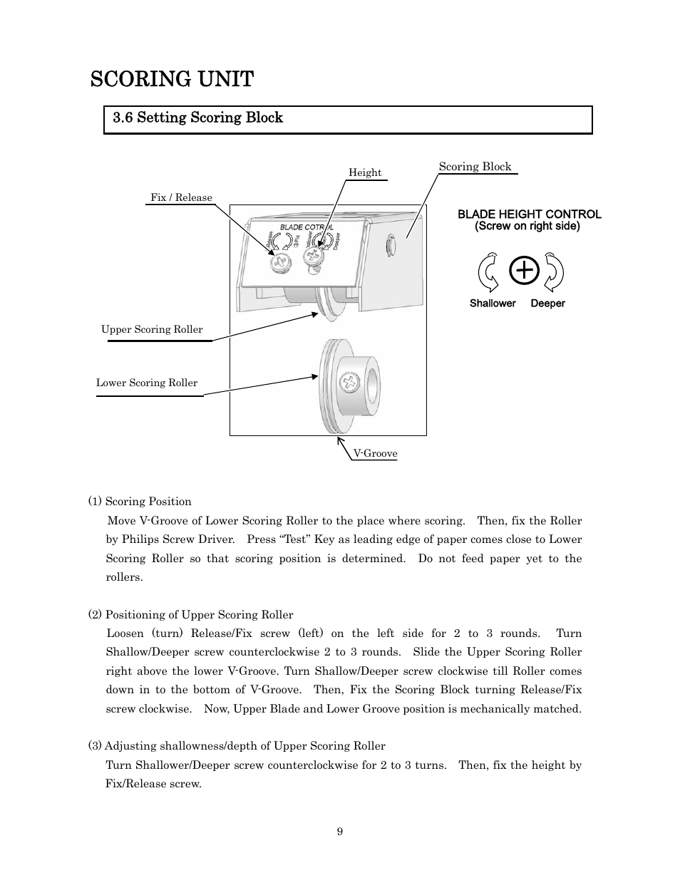 Scoring unit, 6 setting scoring block | MBM Corporation 307A (PERF & SCORING UNIT) User Manual | Page 10 / 21