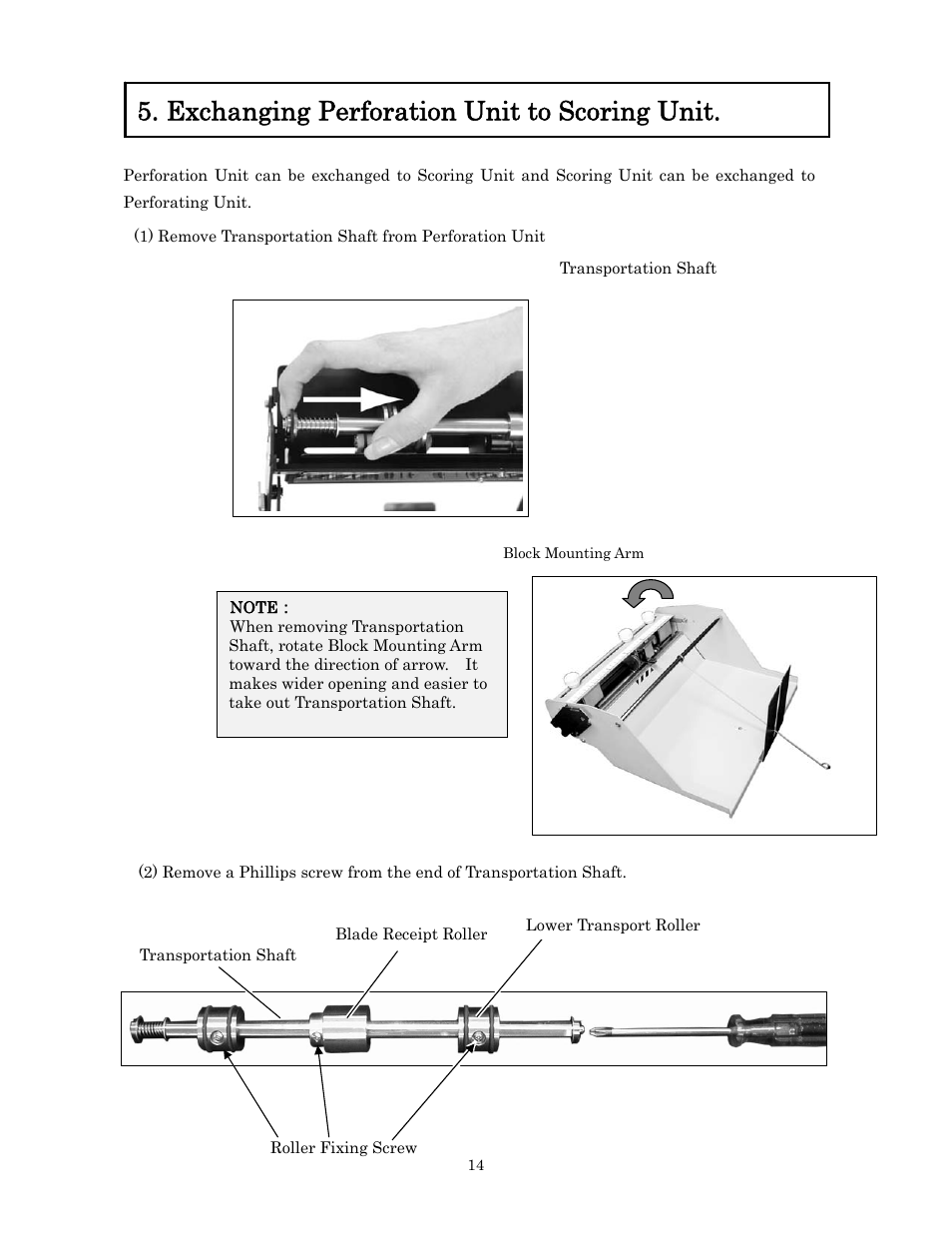Exchanging perforation unit to scoring unit | MBM Corporation 307A (PERF & SCORING UNIT) User Manual | Page 15 / 21