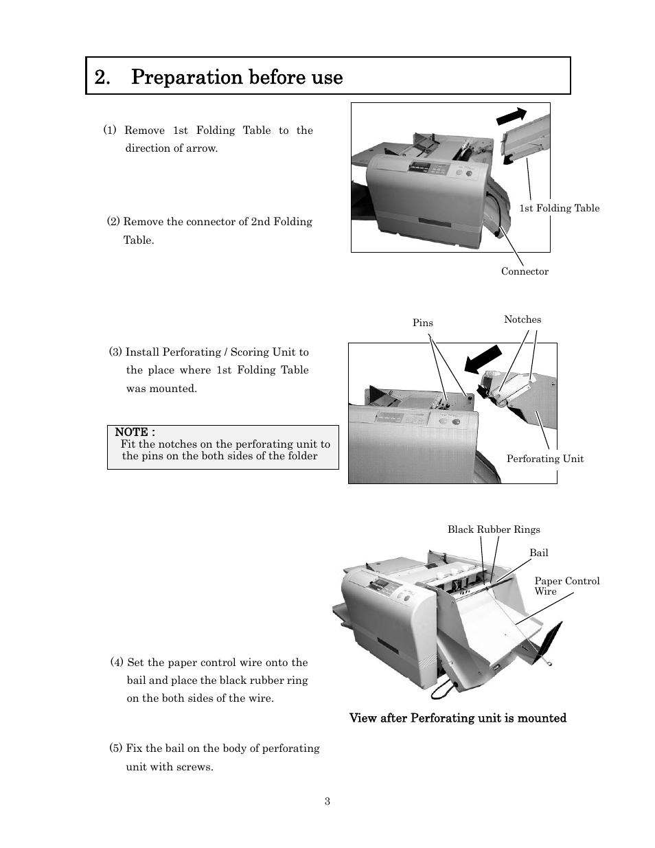 Preparation before use | MBM Corporation 307A (PERF & SCORING UNIT) User Manual | Page 4 / 21