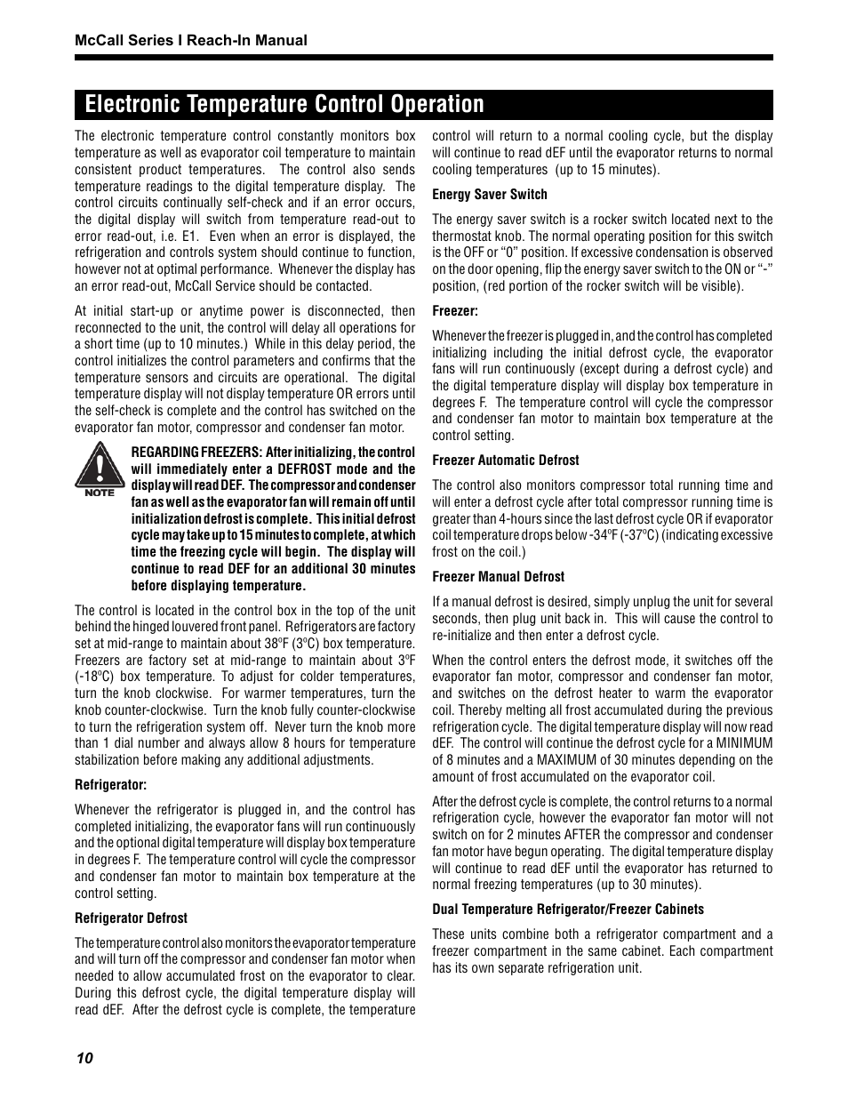 Electronic temperature control operation | McCall MCCR1-G User Manual | Page 10 / 28