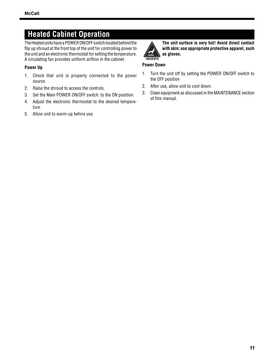 Heated cabinet operation | McCall MCCR1-G User Manual | Page 11 / 28